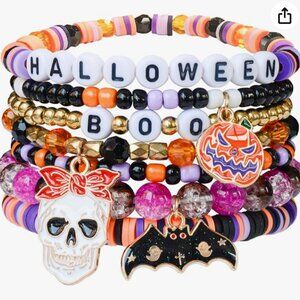 Halloween Beaded Bracelets Earrings Set‎ Ghost Pumpkin Bat Skull Spooky Jewelry